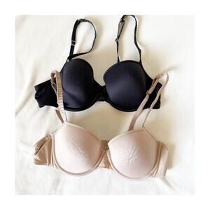 Pair of ThirdLove Underwire Classic T Shirt Bras Black & Tan 34 B 1/2